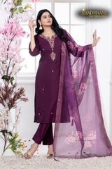Wine salwar suit in art silk fabric